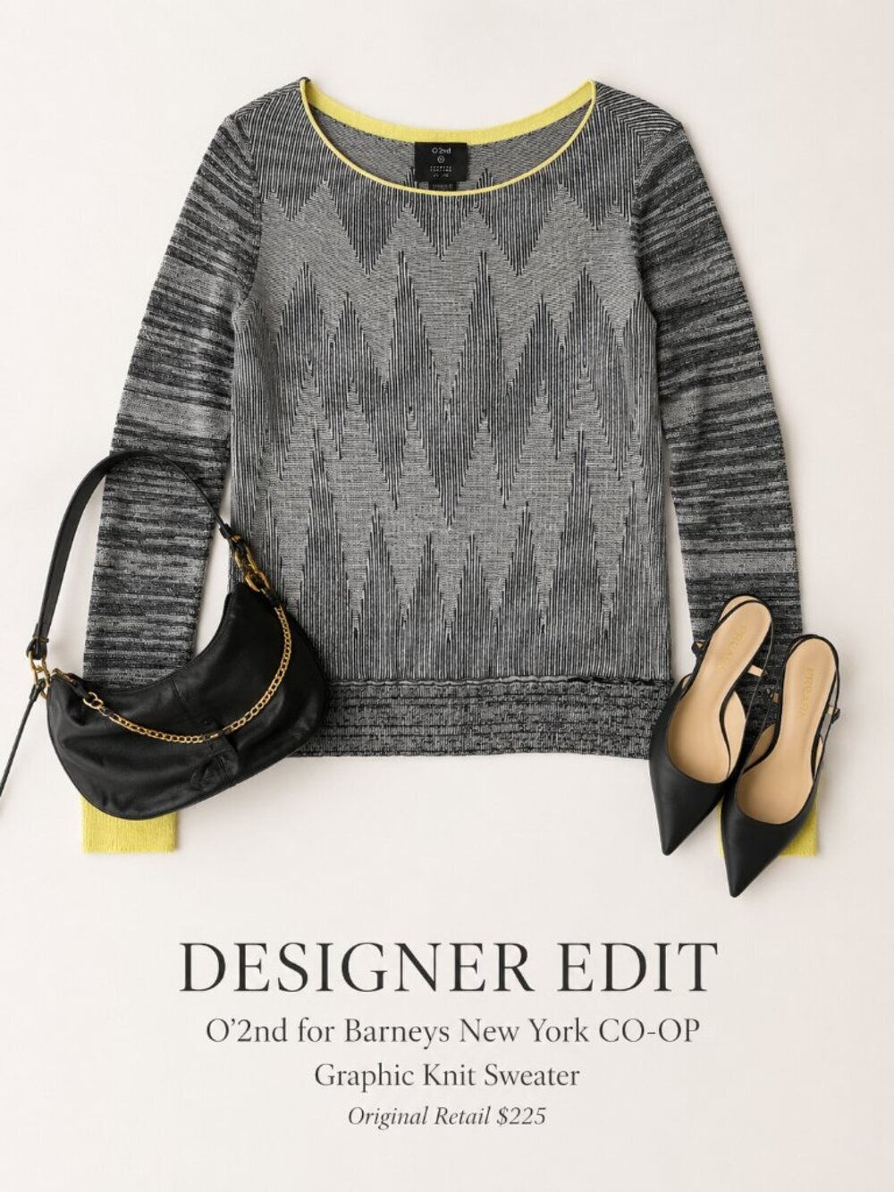 Barneys New York CO-OP O’2nd Graphic Knit Sweater Linen Cotton L